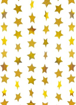 WEVEN Gold Glitte Star Garland Reflective Paper Party Streamers Twinkle Star Banner Backdrop for Wedding Baby Shower Nursery Graduation Party Decoration Supplies, 3" in Diameter, 20 Feet in Total