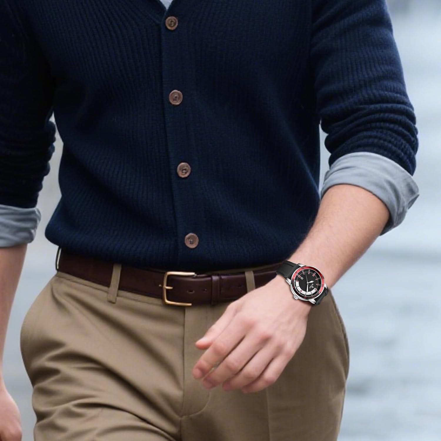 BUREI Men's Silicone Quartz Watch,Mens Watches Sports Outdoor Waterproof,Business Work Casual Casual Wrist Watches for Men,Elegant Gifts for Men - Image 6