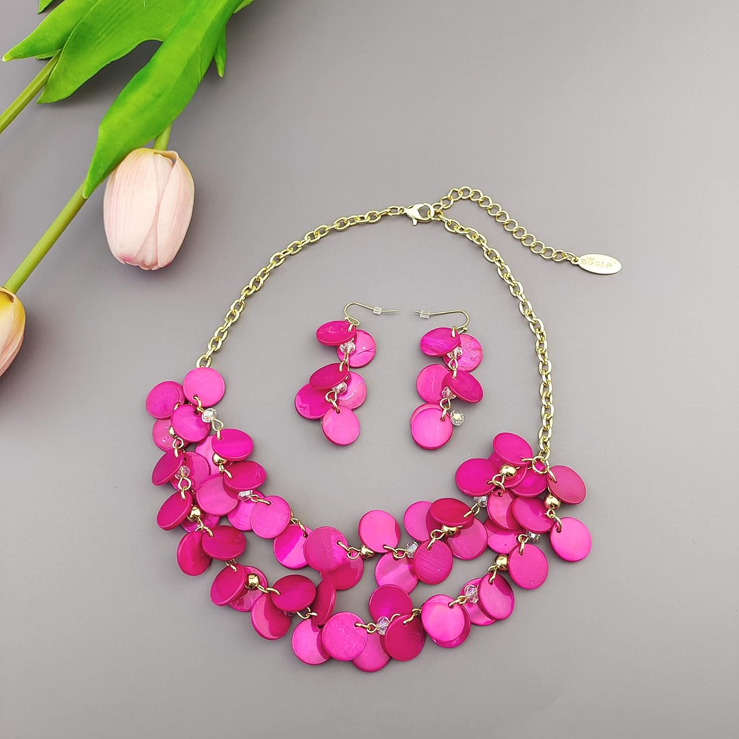 Bocar 2 Layer Statement Choker Shell Necklace and Earring Set for Women Gift - Image 3