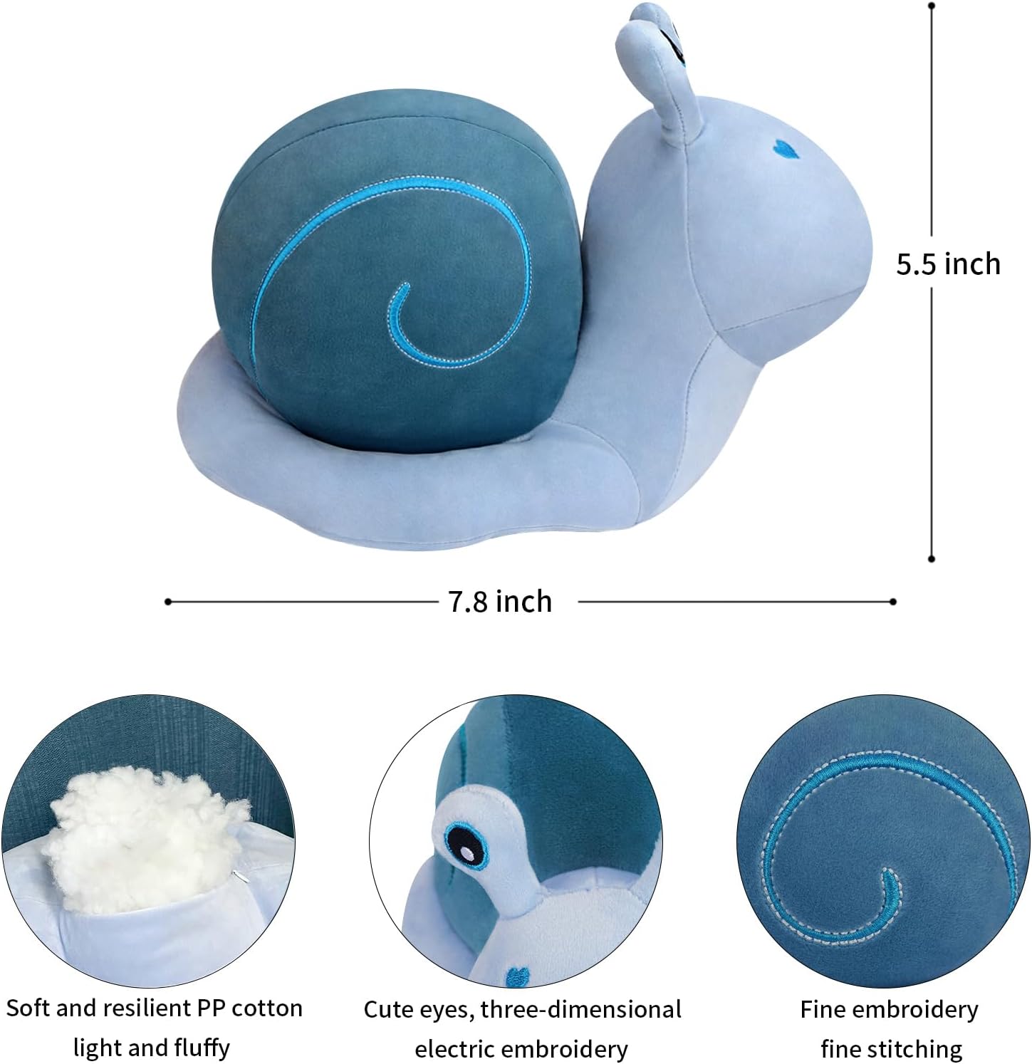 Snail Plush Pillow Toy Cute Stuffed Animal Snail Plush Kawaii Soft Decor Plushies Doll Gifts for Adults Kids Boys Girls Room Decor (Blue 7.8 Inch)
