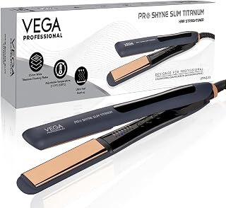 VEGA PROFESSIONAL Pro-Shine Slim Titanium Hair Straightener with 25mm Wide Rose Gold Titanium Floating Plates for Salon, B... Price In India