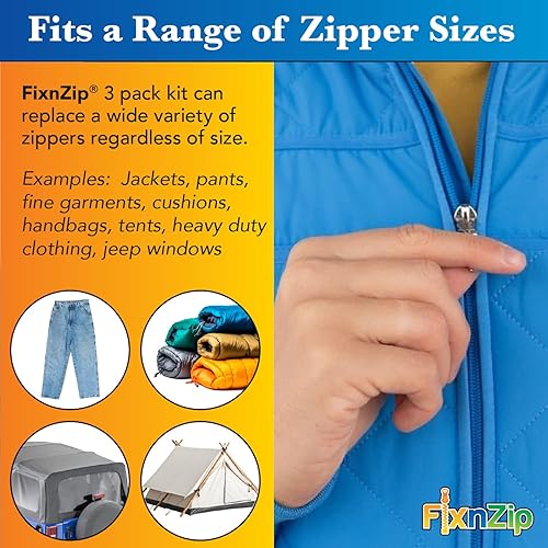 Miniatura 3 de FixNZip Paquete de reparación de cremallera de níquel negro pequeño, mediano y grande Reemplazo universal sin costuras deslizante para todas