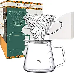 Kit Cafeteira V60 01 Conjunto Passador de Café Coador Jarro Vidro Inclui 50 Folhas de Papel de Filtro V01