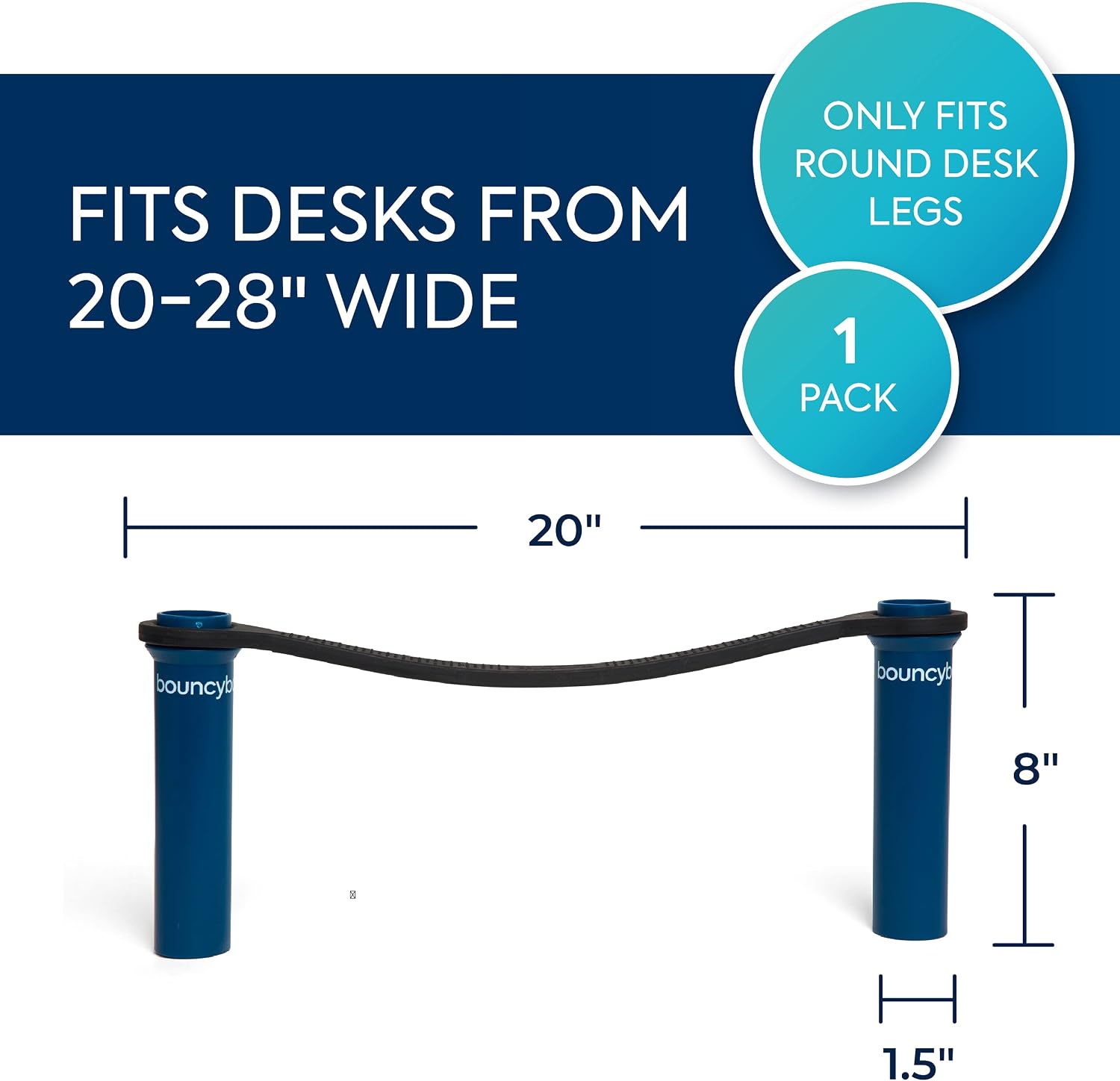 Bouncyband Original Bouncy Bands for Desks, Blue, 1-Pack – Desk Chair Bands for 20” to 28” Wide Desk Legs with 1.5” Diameter Support Pipes – Silent Sensory Tool Increases Focus and Relieves Stress image 2