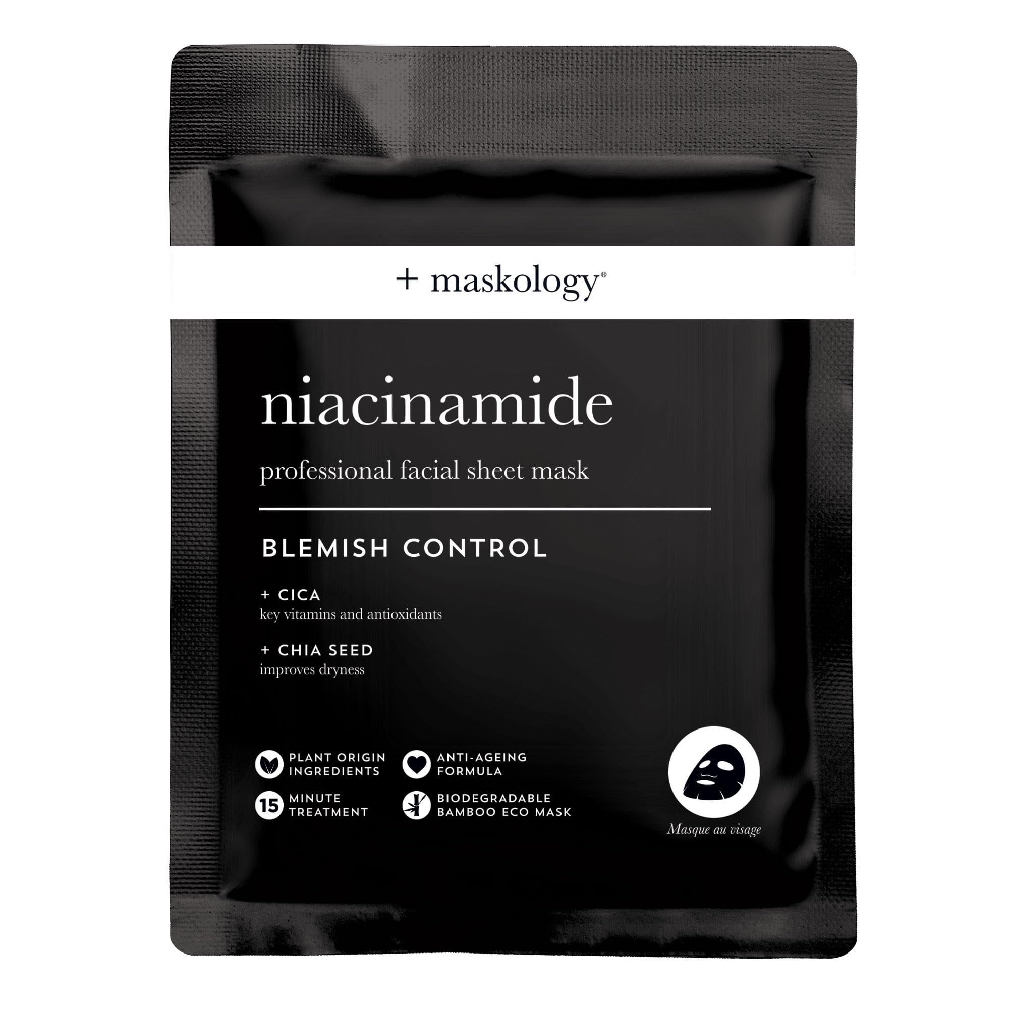 MASKOLOGY NIACINAMIDE Professional Sheet Mask Pack of 1 | Face Masks Skincare for Blemish Control | CICA & Chia seed | Anti Aging Formula | Face Masks Sheet |