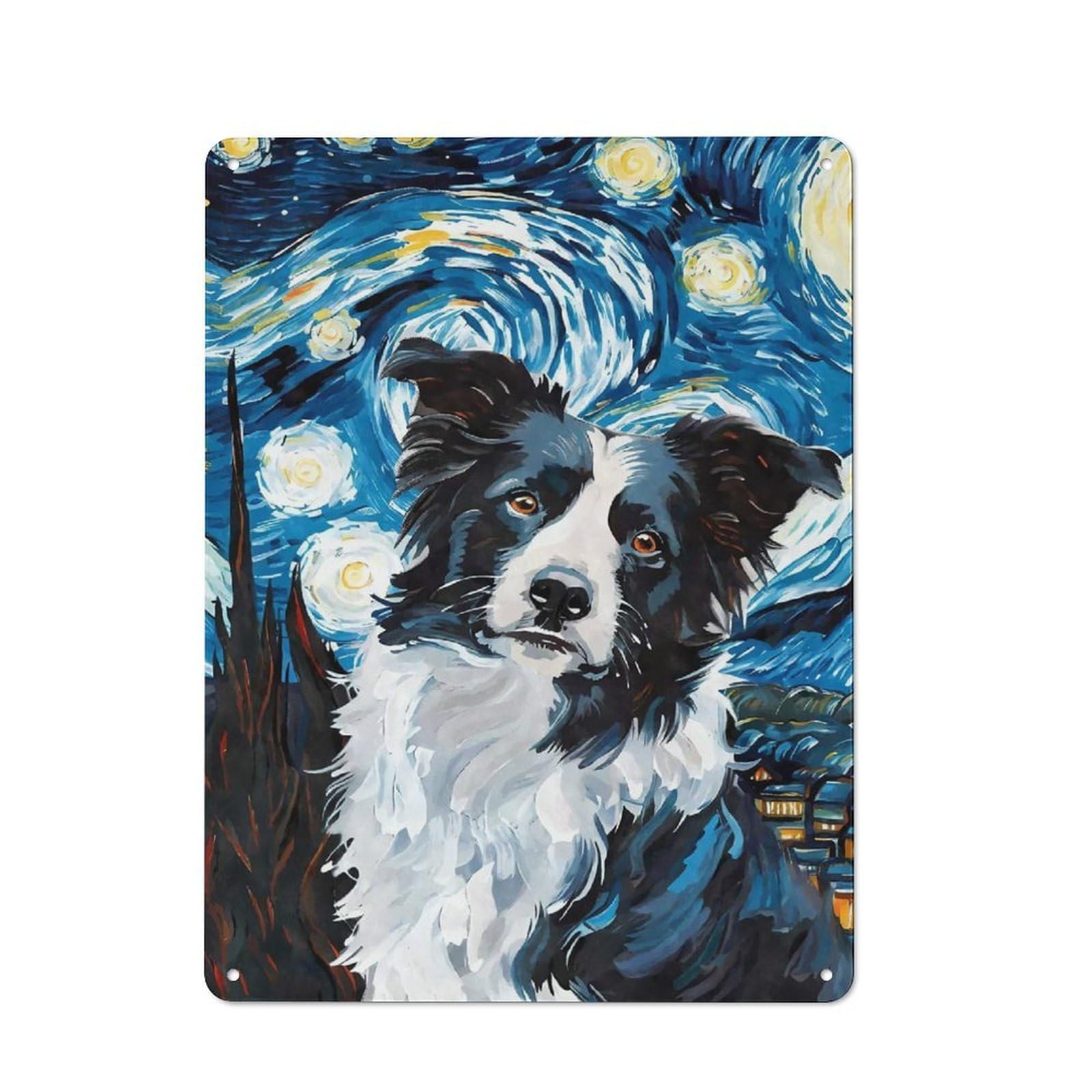 Industrial Border Collie Starry Night Retro Metal Sign 40x30cm, Shed Wall Plaque for Garage, Workshop, Shed Or Utility Room