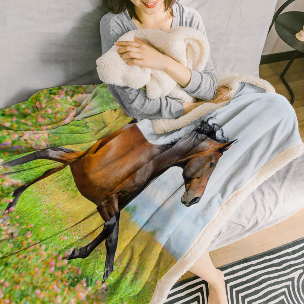 Manta de forro polar 3D de caballo, ideal para sofá de cama, ideal para niños y adultos, 49 x 59 cm, color beige 39