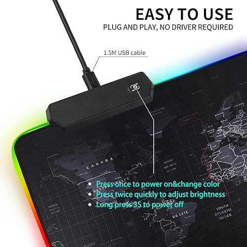 Miniatura 6 de Alfombrilla de mouse RGB para juegos alfombrilla de mouse LED grande con 12 modos de iluminación teclado para juegos base de goma antideslizante