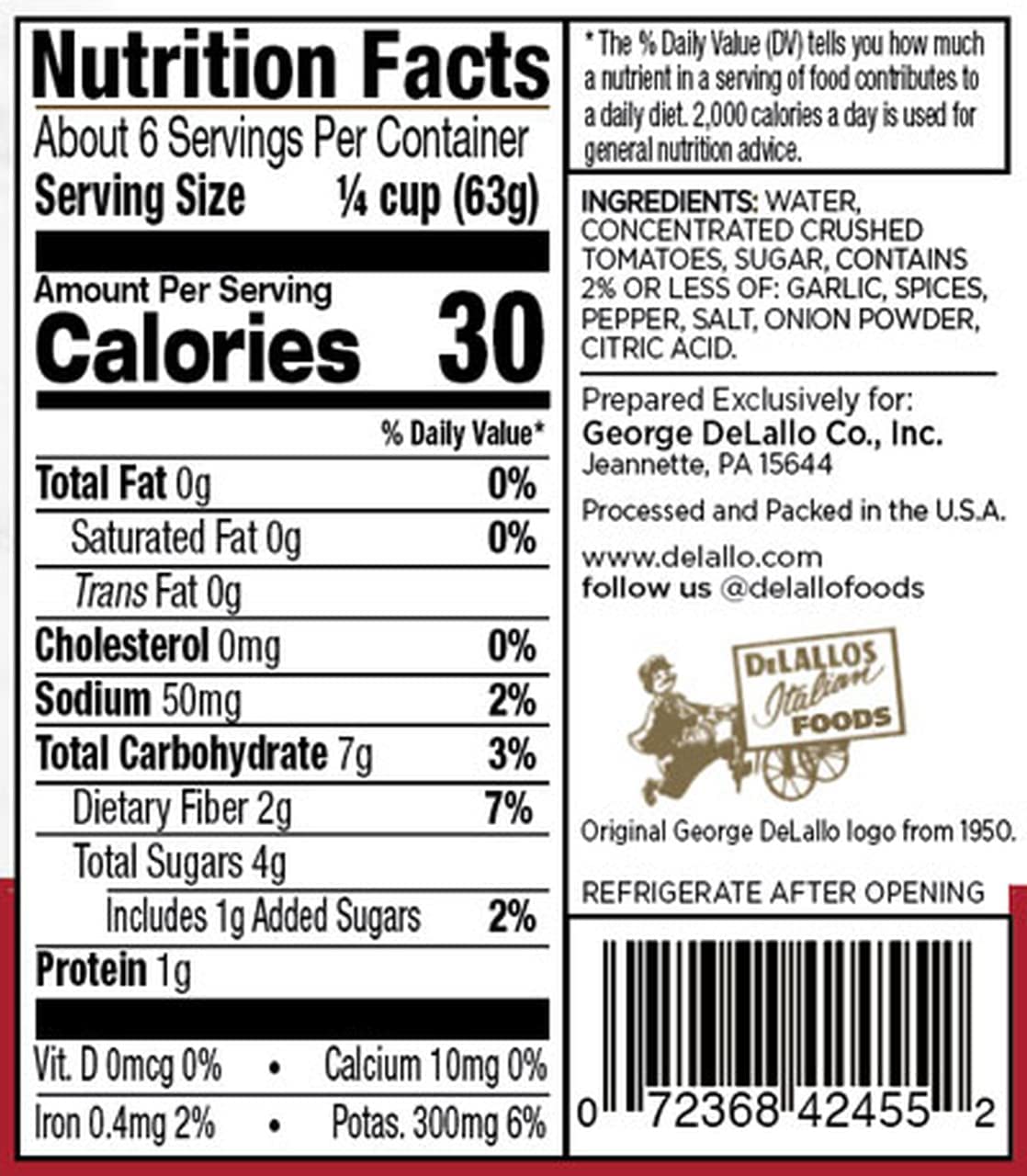 DeLallo Classic Pizzeria-Style Pizza Sauce, 14 Ounce Jar, Made with California Roma Tomatoes, No Artificial Flavors, All Natural, Gluten Free, Low Sodium, (4 Pack)
