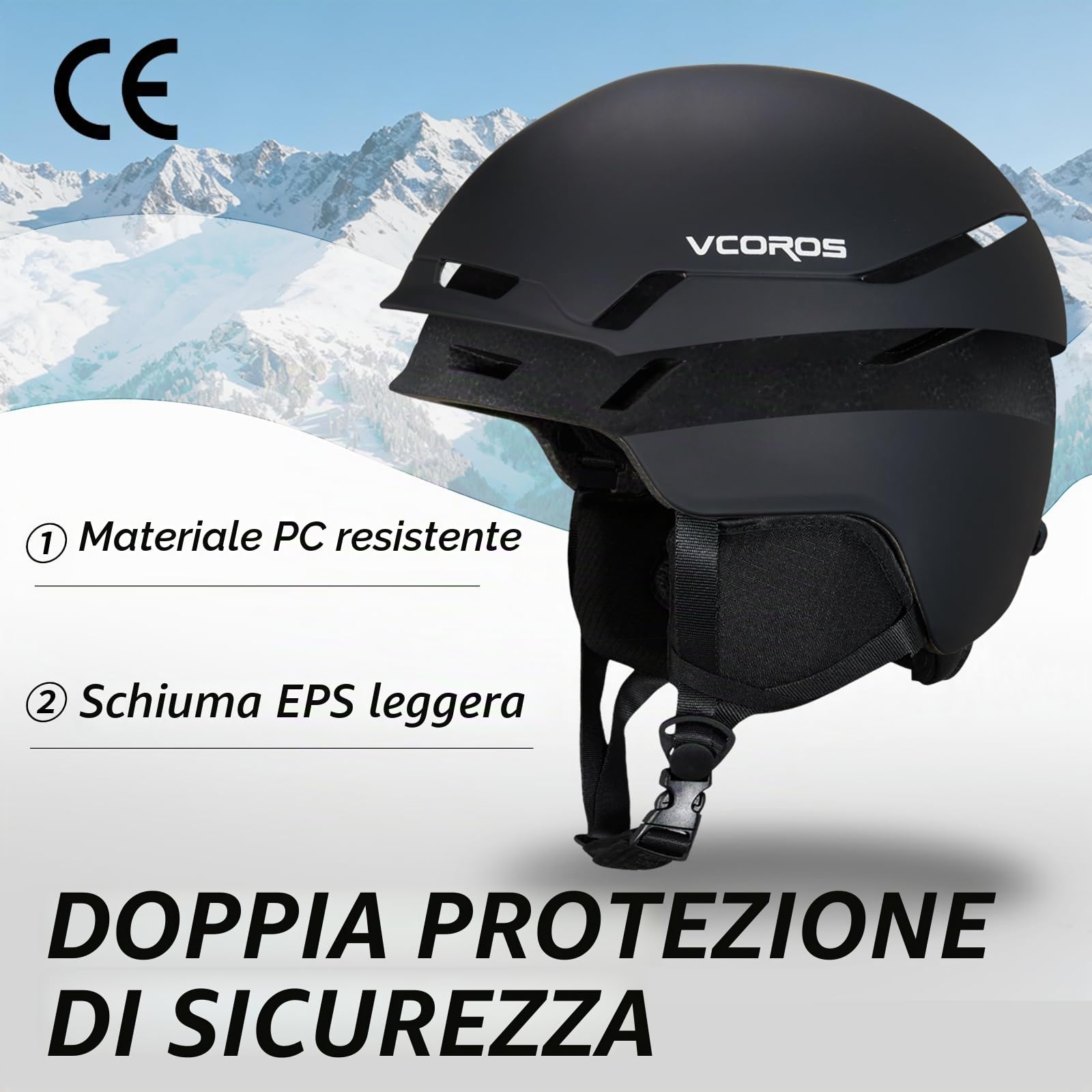 Casco da Sci con Occhiali da Sci Casco Sci per Uomo Donna con Cuscinetti Auricolari Rimovibili Ventilazione UV Ski Helmet per Ski (Nero Opaco+Occhiali da Sci, L)
