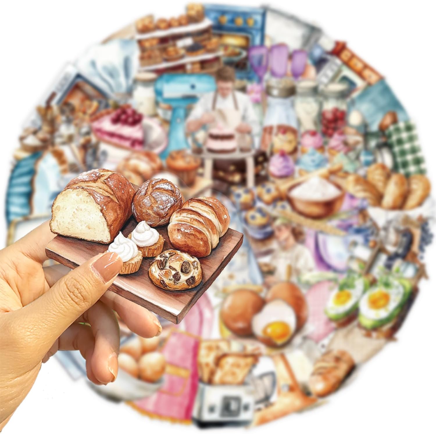 50Pcs Funny Baking Stickers,Transparent Realistic Bakery PET Waterproof Sticker for Laptop,Stationery,Scrapbooking,Water Bottles,Phone Case,Bakery Themed Party Decorations Food Junkie(Baking)