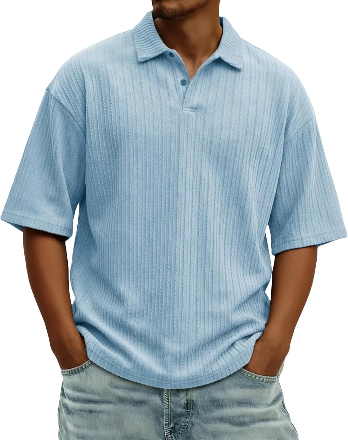 Ymosrh Men's Summer Polo Shirts Short Sleeve Textured Business Casual Fashion Golf Collar Shirts, S-4XL