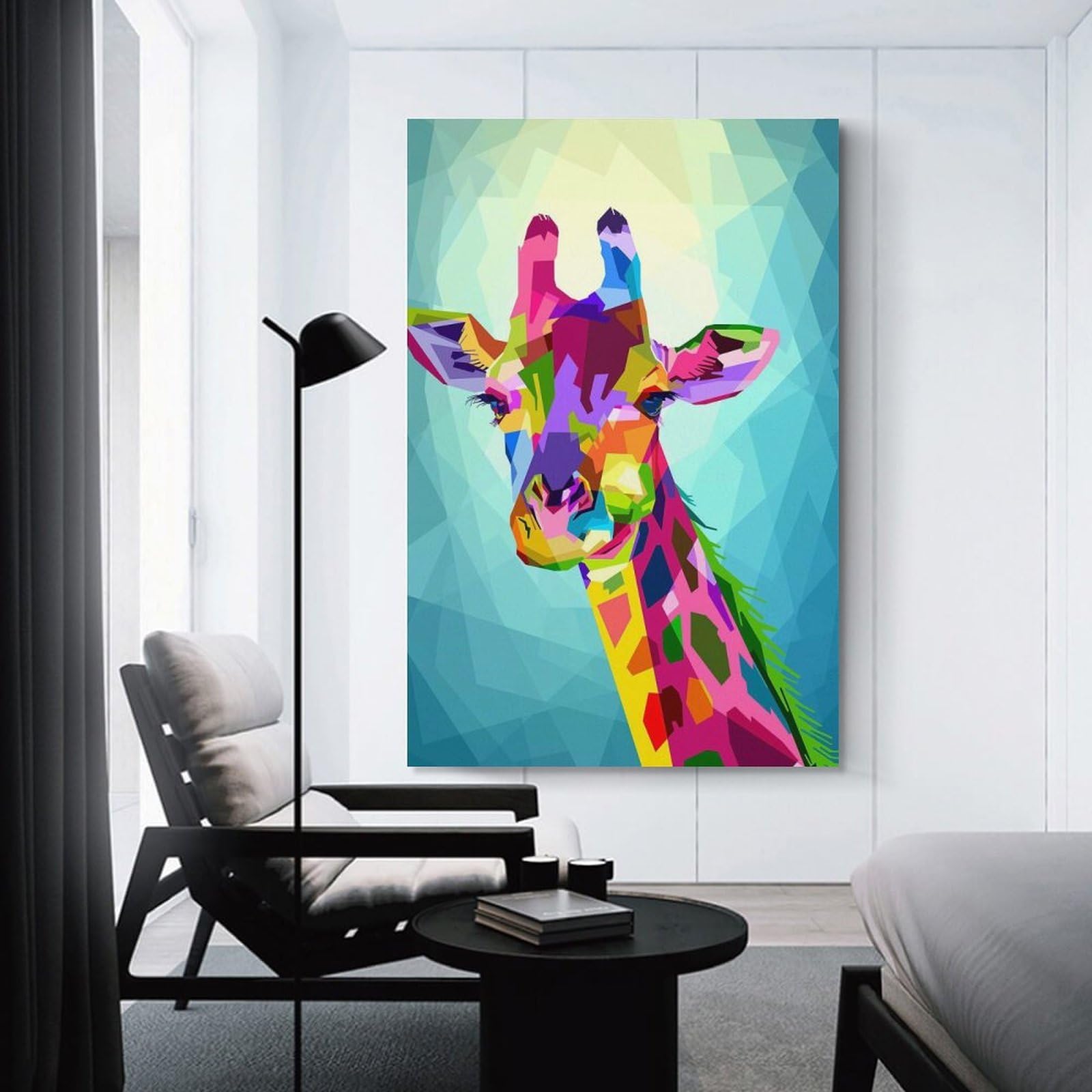 Junmoney Giraffe in Geometric Art Canvas Art Print, 08x12inch(20x30cm), for Bedroom Decor, Cosy Corners Or Studios, A Warm Accent for Relaxed Interiors