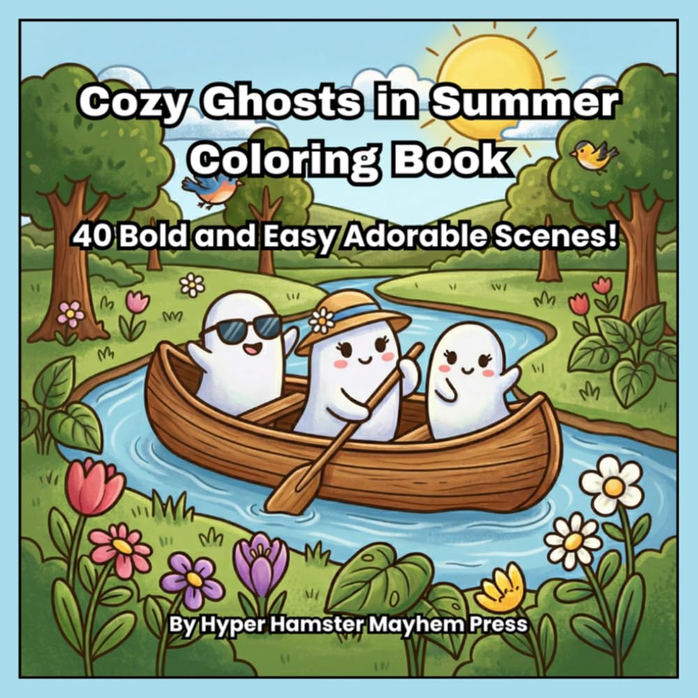 Cozy Ghosts in Summer Coloring Book: 40 Bold and Easy Adorable Scenes!