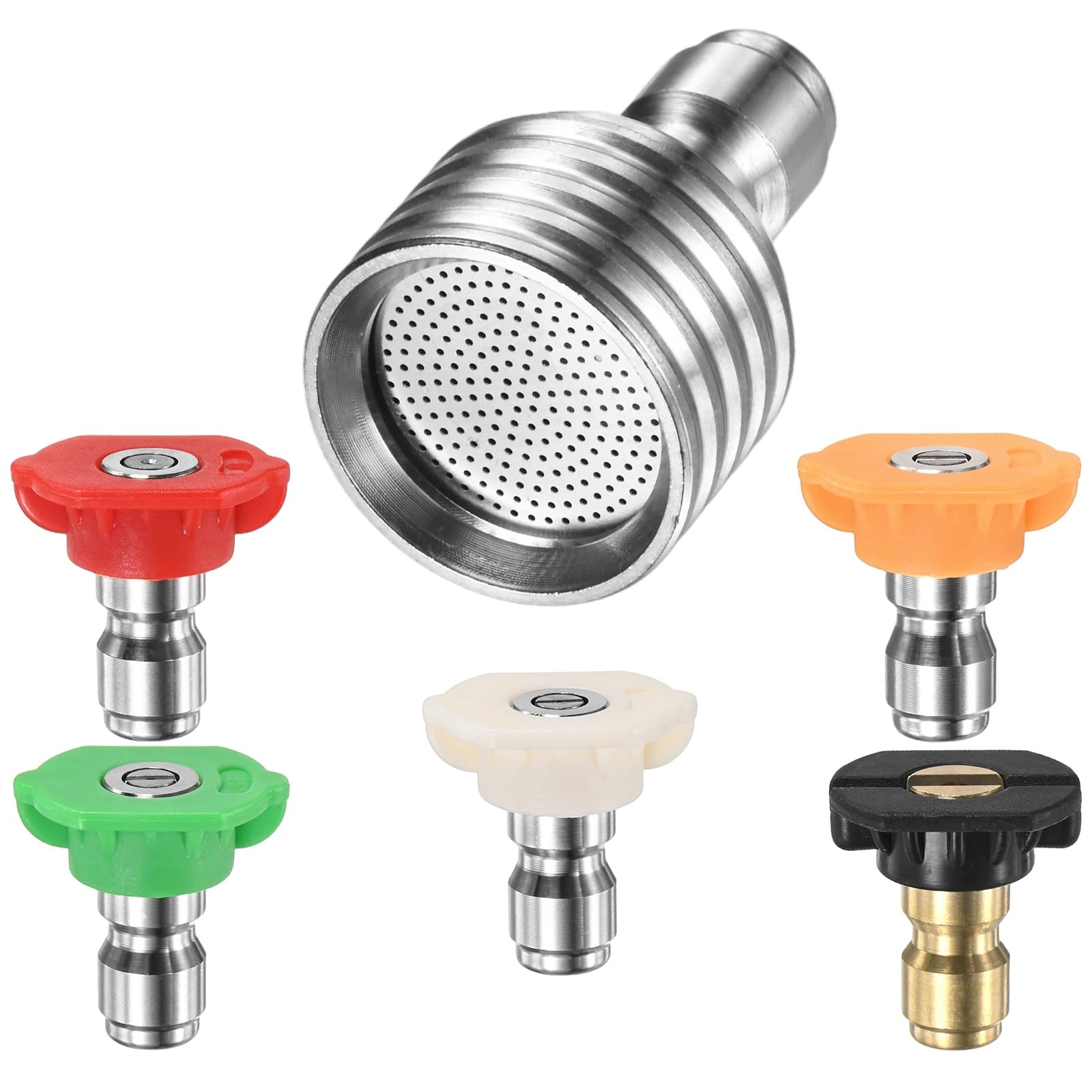 M METERXITY 6-Pack 0.5mm Pressure Washer Nozzle Tips for Soft Wash, 1/4 Inch Quick Connect, Multi-Degree Power Washer Nozzle for Washing Car/Garden Watering/Tire Detailing [Silver]
