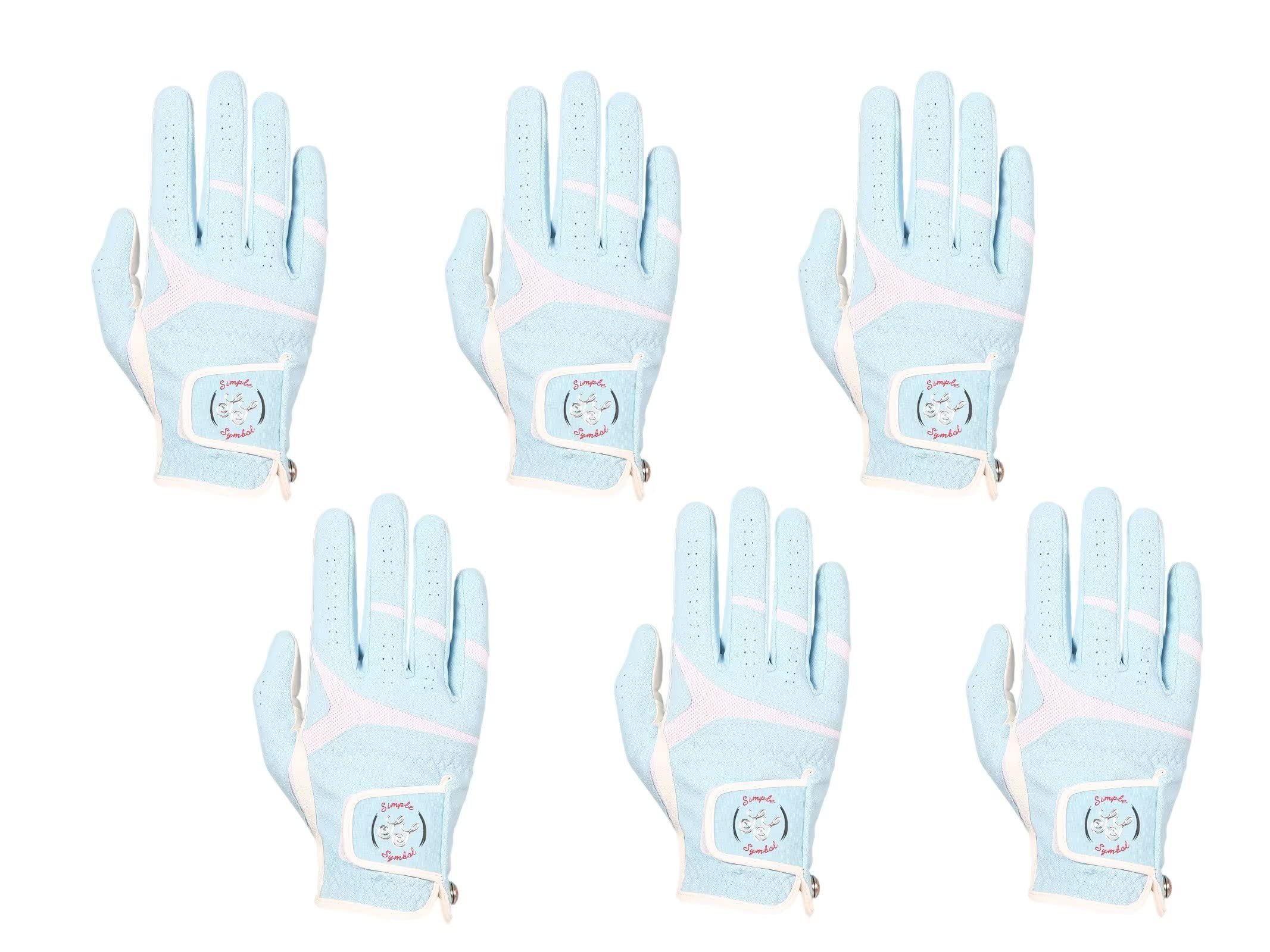 SIMPLE SYMBOL Men's Golf Glove Premium Synthetic Leather,Stable Grip,Six Pack，Four Colors to Choose from White/Sky/Beige/Red