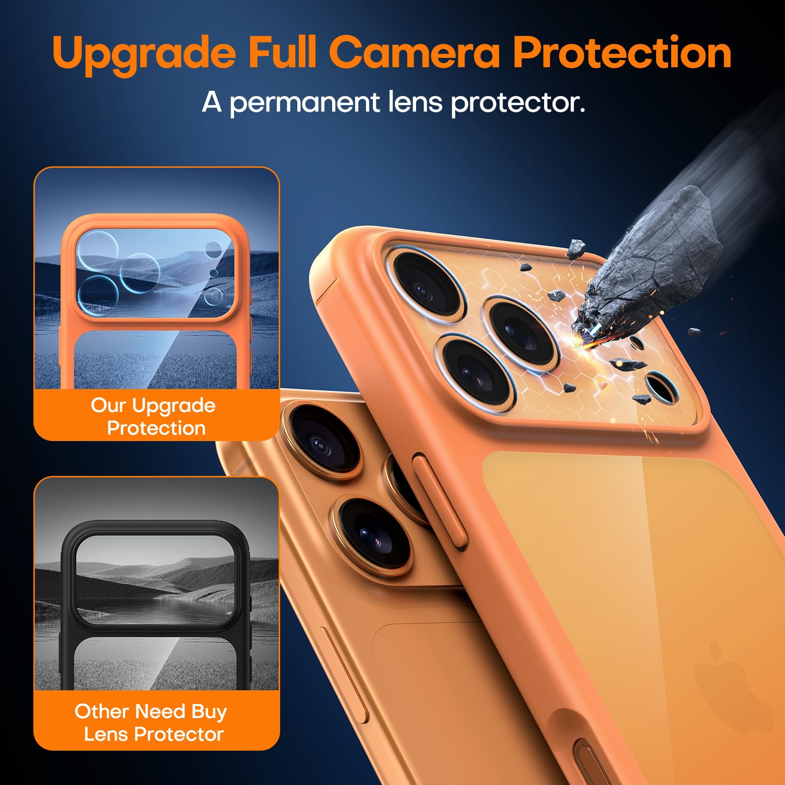 TAURI Cover per iPhone 17 Pro Max con Pellicola in Vetro Temperato,Protezione Completa della Fotocamera,Custodia per Sottile Antishock, Anticaduta - Arancione