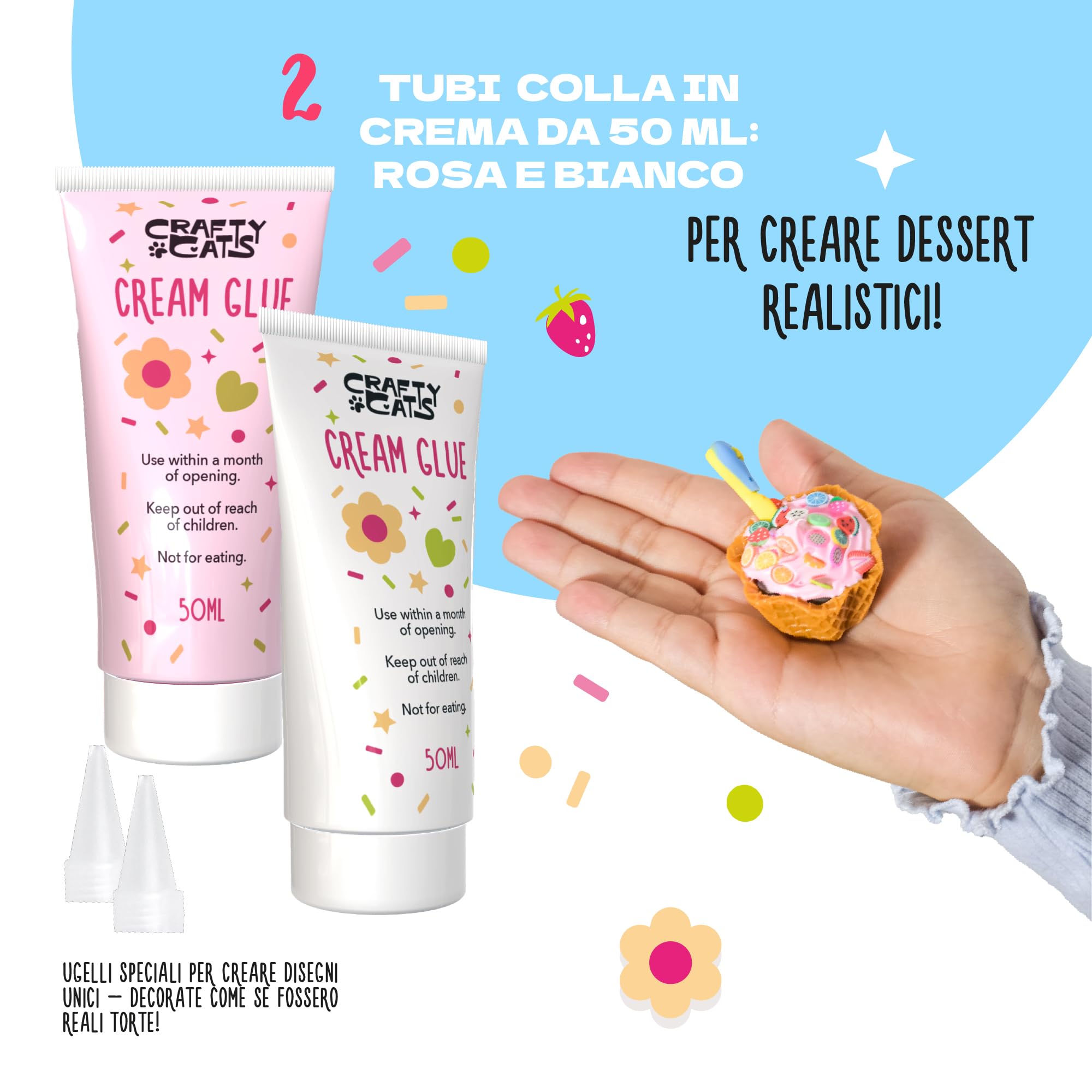 CRAFTY CATS DIY Kit Creativo Festa dei Dolci – 115 pezzi, argilla ad asciugatura all’aria, perline e simulazione di crema con beccucci, set creativo per bambini, idea regalo