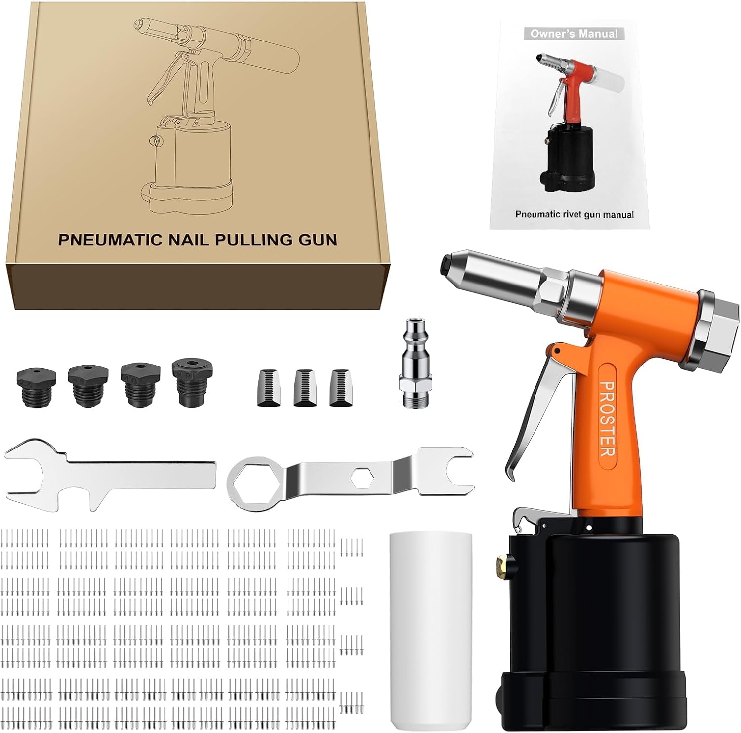 Proster Pneumatic Duty Air Hydraulic Riveter 2.4-4.8mm 3/16" 3/32" 1/8" 5/32" Capacity Pop Riveter Rivet Gun 500PCS Rivet