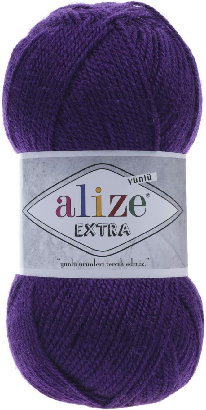 90% Acrylic 10% Wool Yarn Alize Extra Thread Crochet Hand Knitting Yarn Soft Acrylic Art Lot of 4 skeins 400 gr 964 yds Color 74 Purple