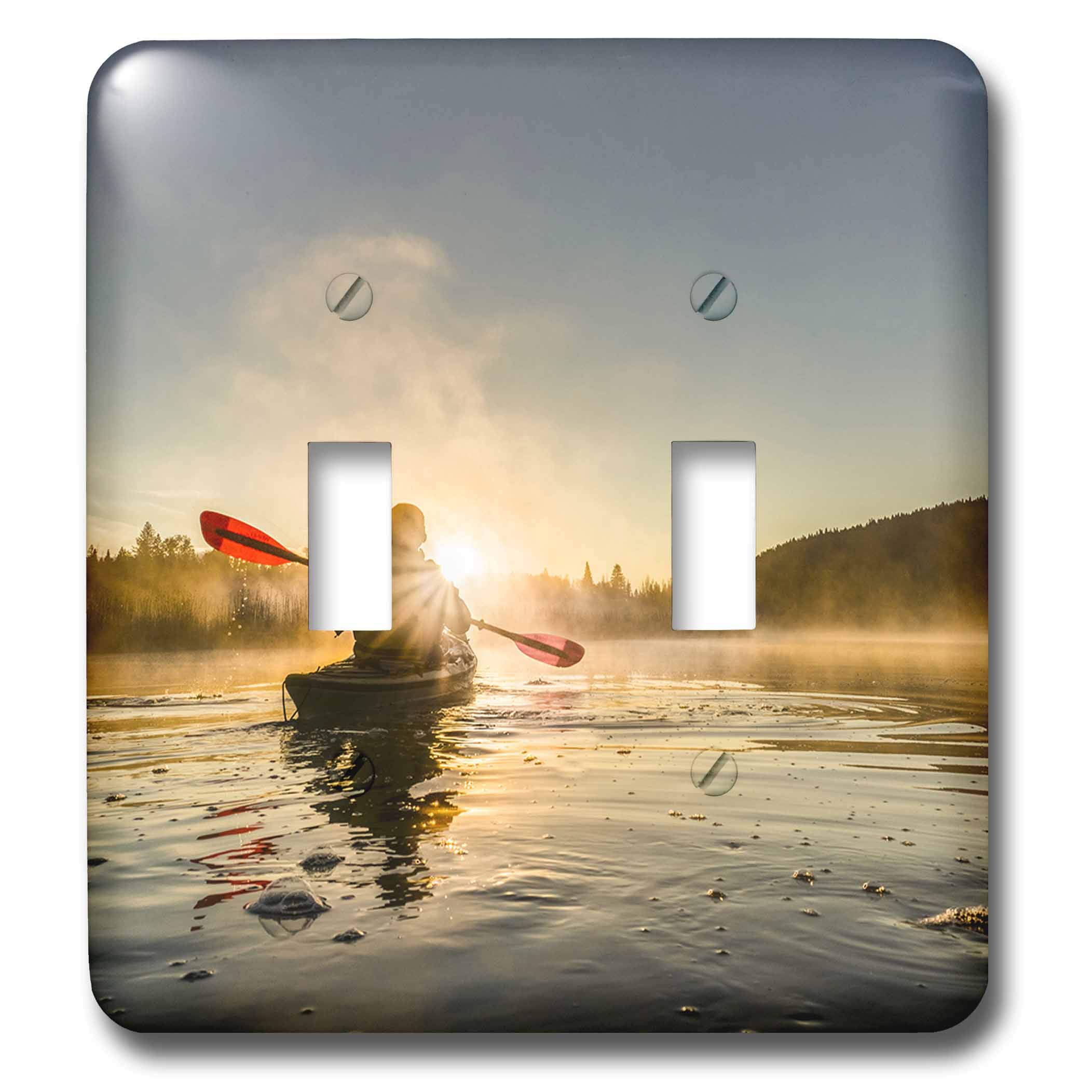3dRose Danita Delimont - Kayaking - A kayaker paddles in sunlit early morning mist on a Canadian lake. - double toggle switch (lsp_313027_2)