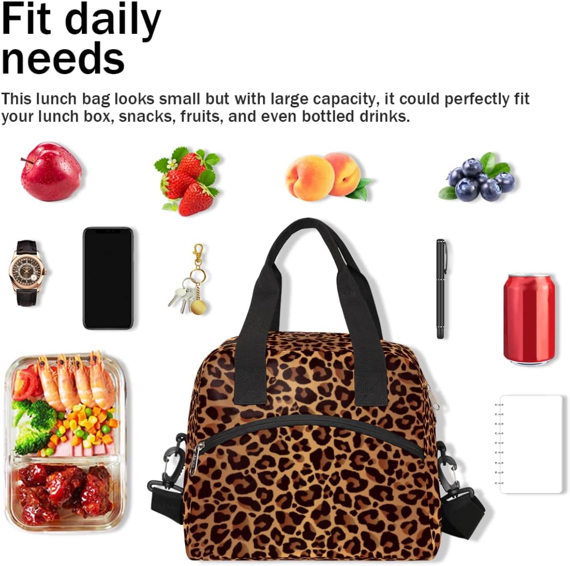 Leopard Cheetah Skin Insulated Lunch Bag for Women Men Adult Lunch Tote Bag with Shoulder Strap Reusable Lunch Box Large Containers Thermal Cooler Bag for Work School Picnic Lightweight Handbag
