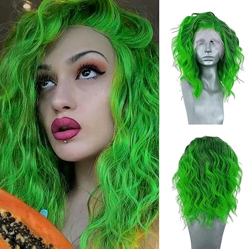 RONGDUOYI RDY - Pelucas sintéticas de color verde ondulado corto estilo Bob, resistente al calor, sin pegamento, línea capilar natural, longitud del
