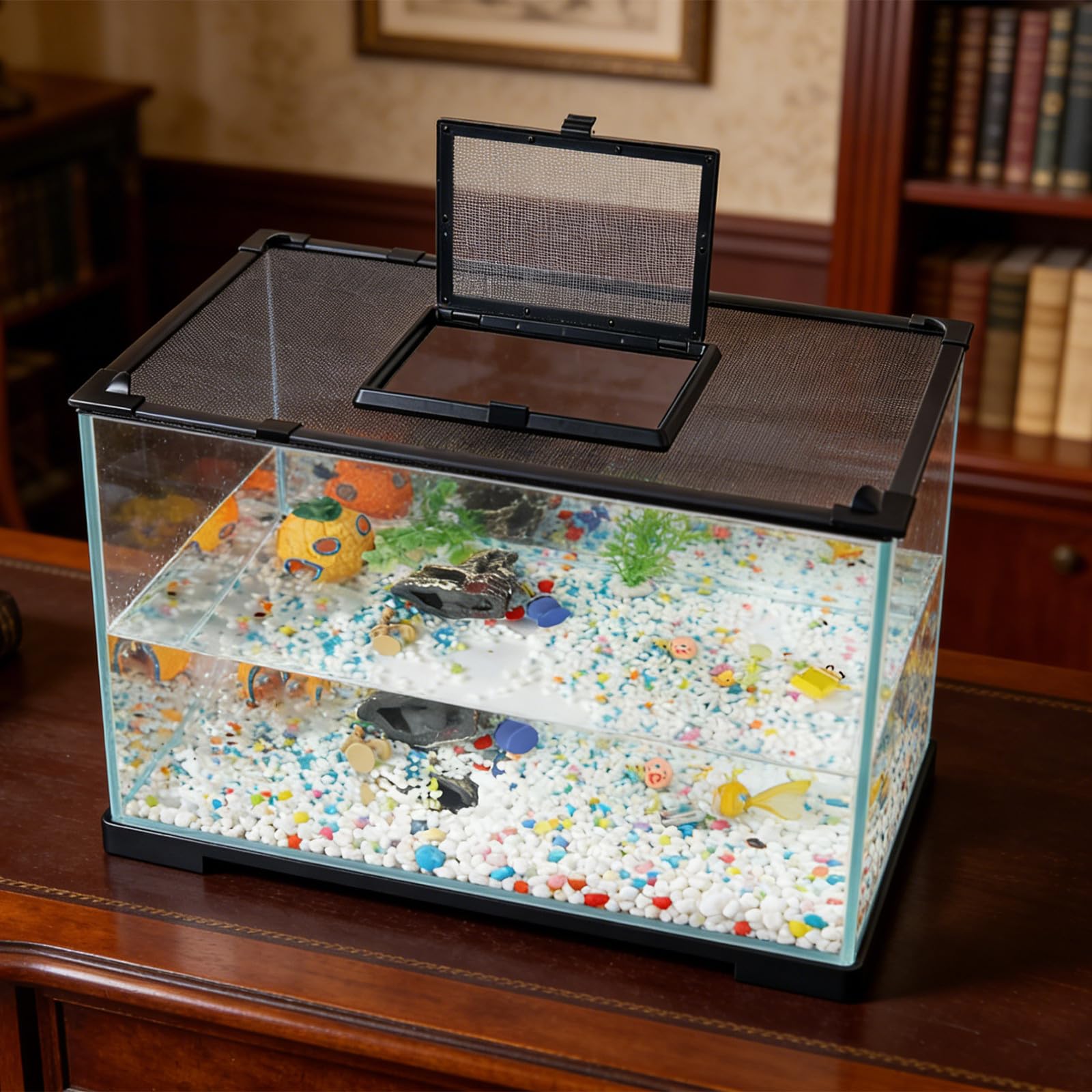 SHINEOFI Magnetische Aquarium Abdeckung und Einfach zu Reinigen aus PVC und Gummi mit Futteröffnung Schwarzes Anti Sprung Netz Staubdicht für Selbstgemacht Fisch und Reptilienschutz