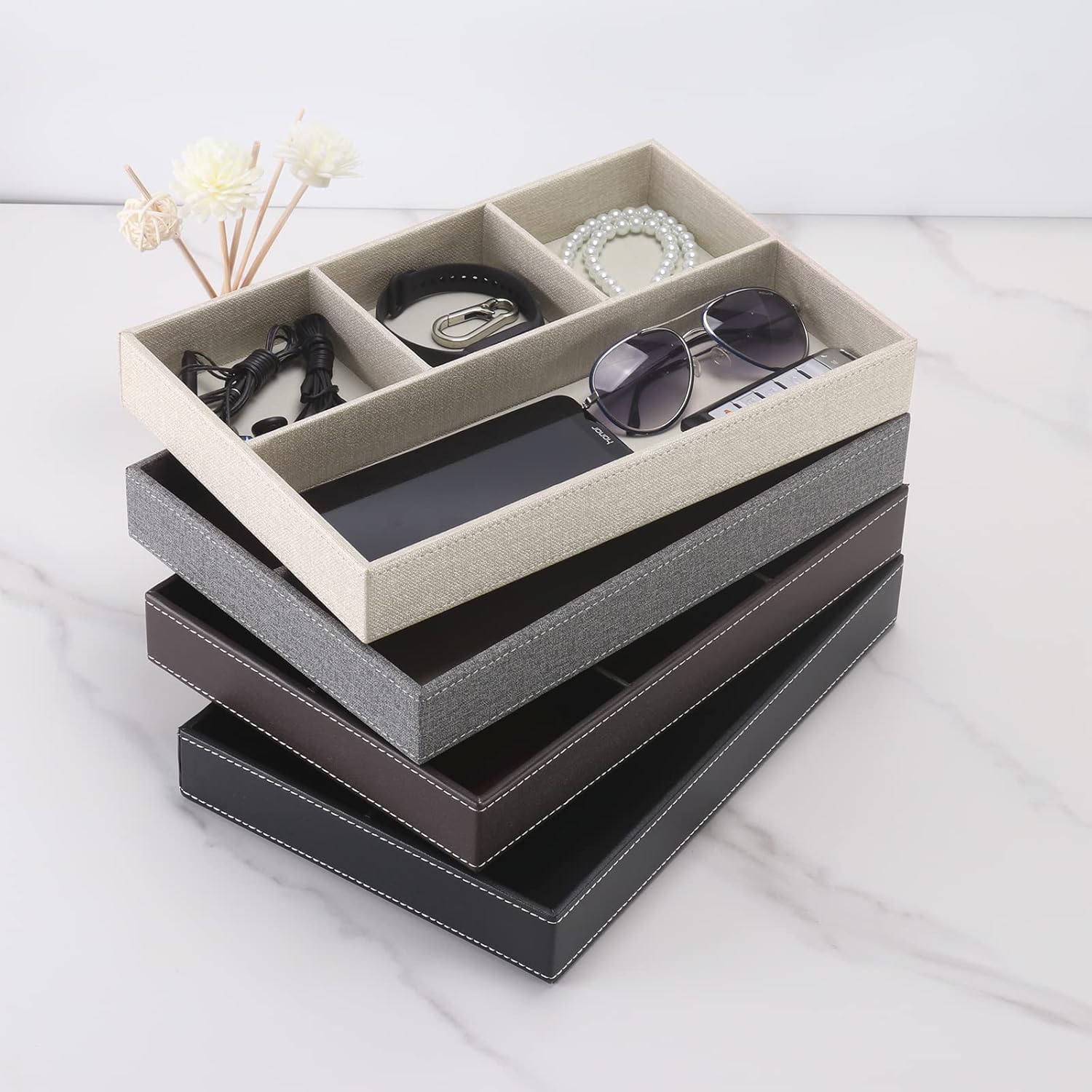 Buy Leather Valet Tray Dresser Top Organizer, Desk Storage Valet Tray