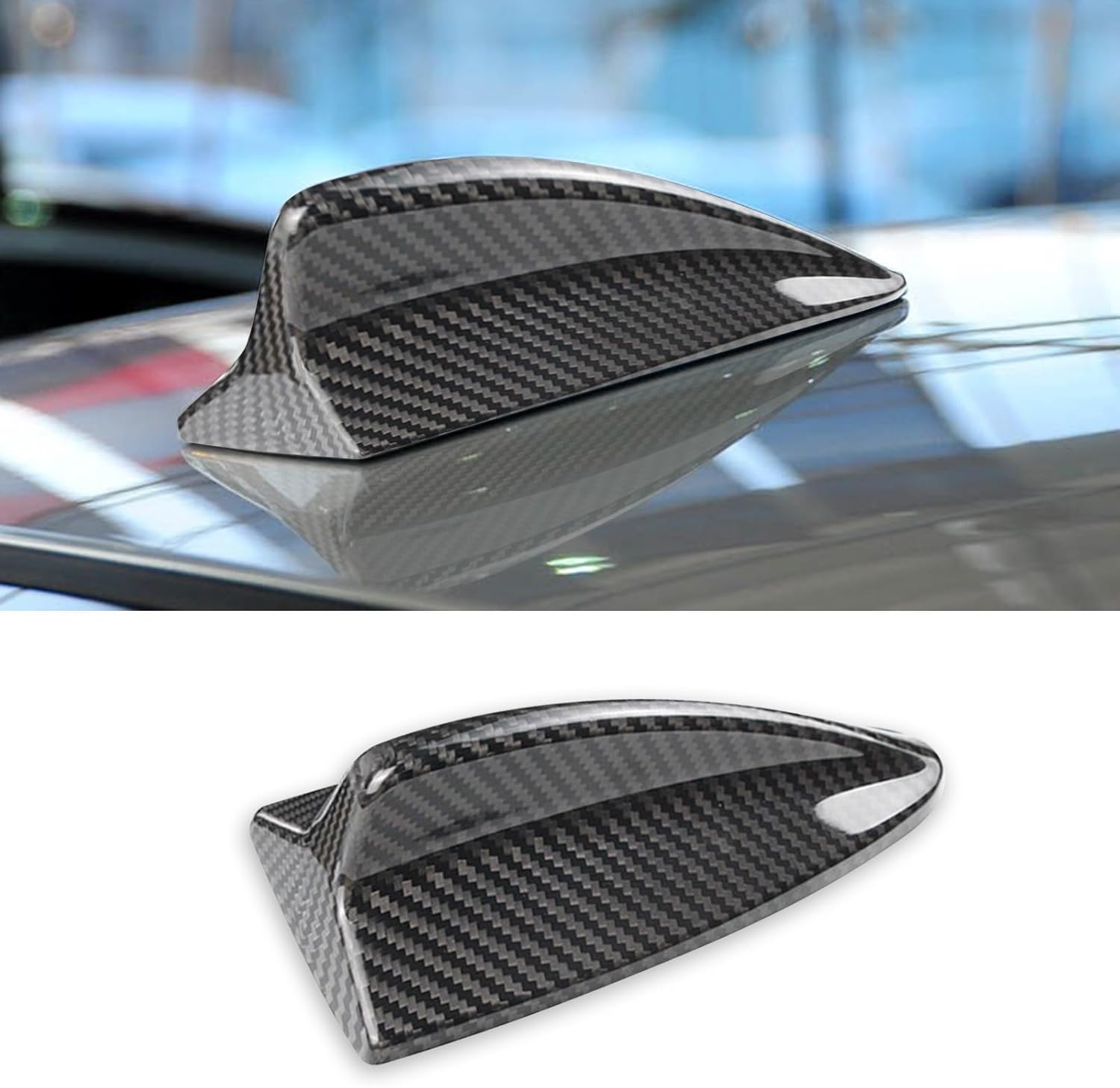 SUNJIKA Compatible with Real Genuine Carbon Fiber Car Top Roof Shark Fin Antenna Cover Radio Signal Base Trim Exterior Accessories for BMW 1' Series E82 3' Series E46 E90 E92 M3 (Black 1pc)