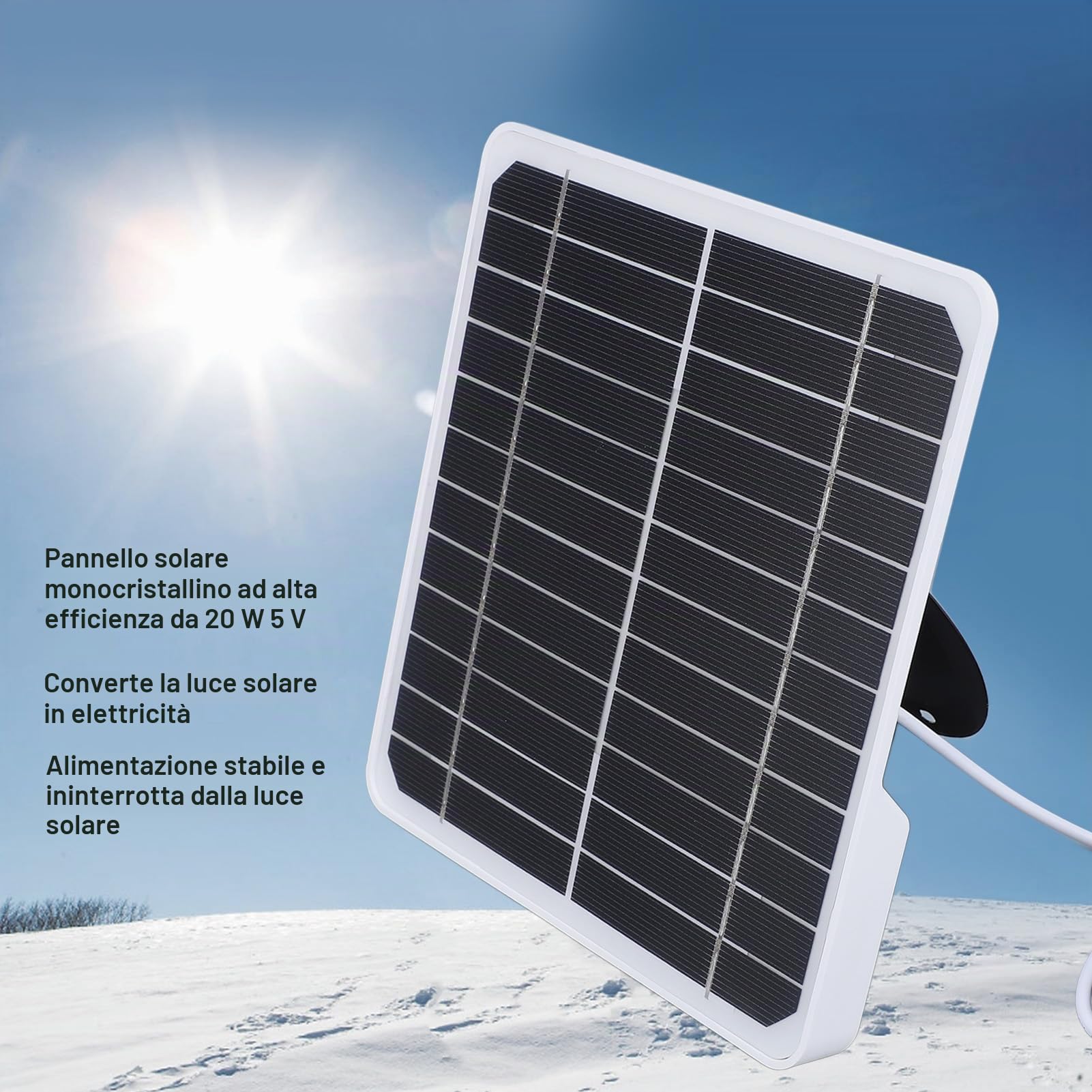 Pannello solare per telecamera di sicurezza, pannello solare da 20W 5V compatibile con telecamera a batteria ricaricabile, caricatore di pannello solare impermeabile IP68 USB