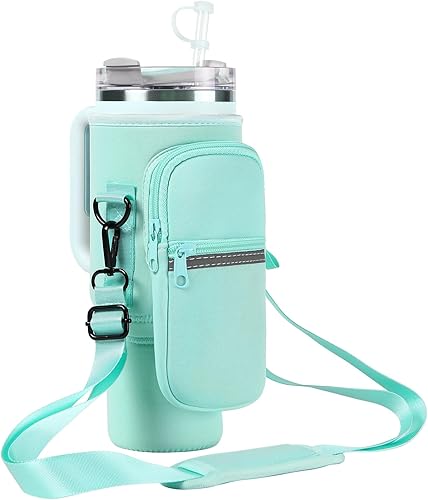 Soporte para botella de agua con correa para vaso Stanley de 40 onzas con asa, bolsa para botella de agua con bolsillo para teléfono, accesorios