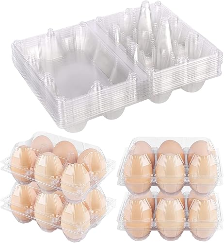 Cartón de plástico transparente para huevos para 6 huevos, paquete de 12 bandejas de huevos reutilizables de tamaño mediano, perfecto para