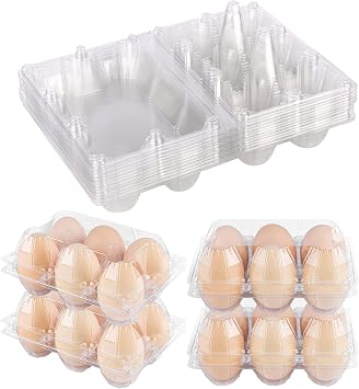 12Pack Plastic Clear Egg Carton Half Dozen Egg Tray Reusable Egg Cartons | 2x3 Plastic Clear Egg Carton Cheap Bulk for 6 Eggs