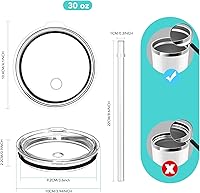 Vista 6 de Tapa con popote para vaso de 30 onzas, tapas de repuesto compatibles con YETI Rambler de 30 onzas, vaso con popote de 35 onzas, sin BPA e