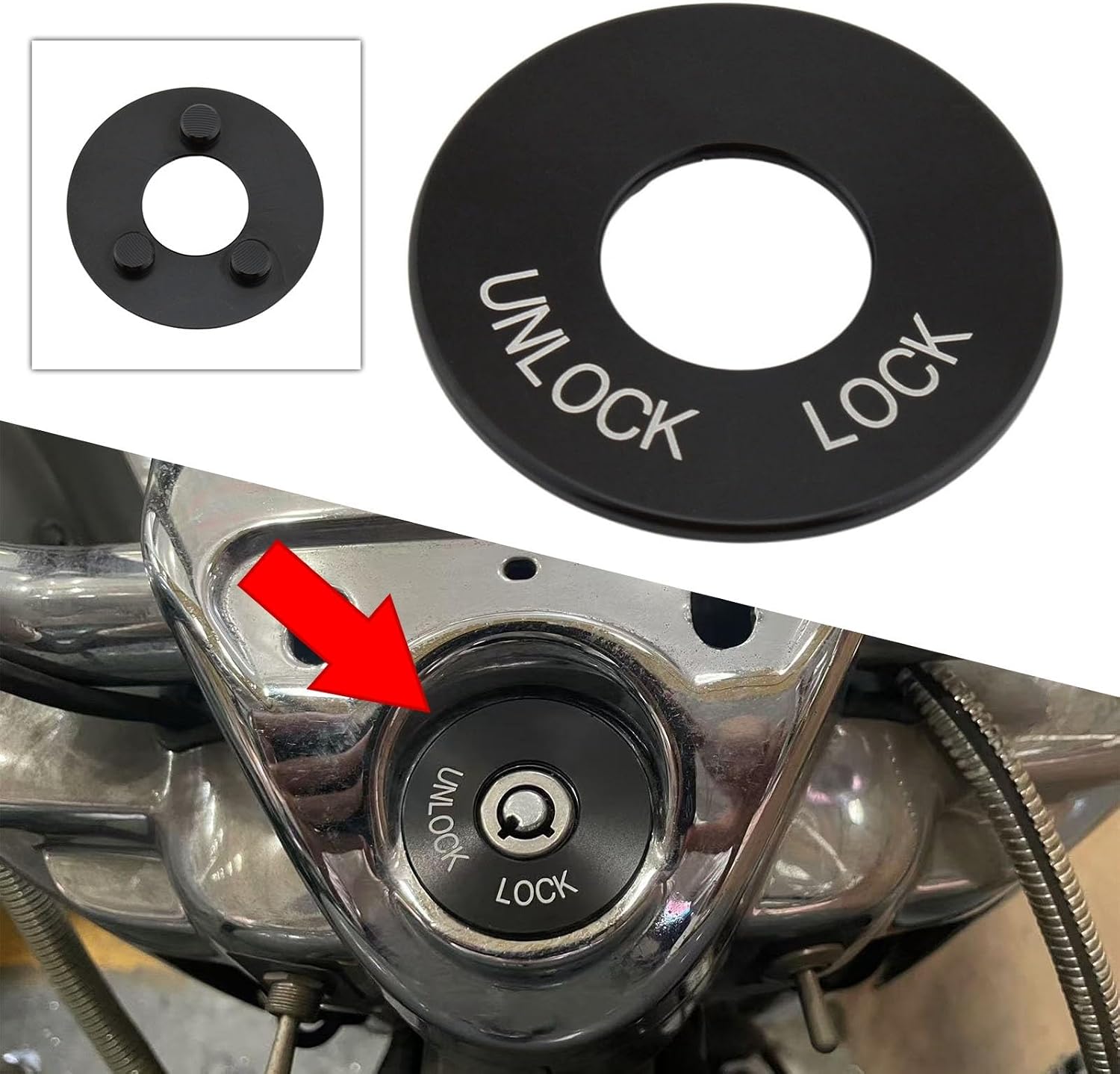Black Ignition Fork Lock Trim Insert for Harley Road King FLHR 1994-2024 Classic 2010-2024 Road King Special 2015-2024
