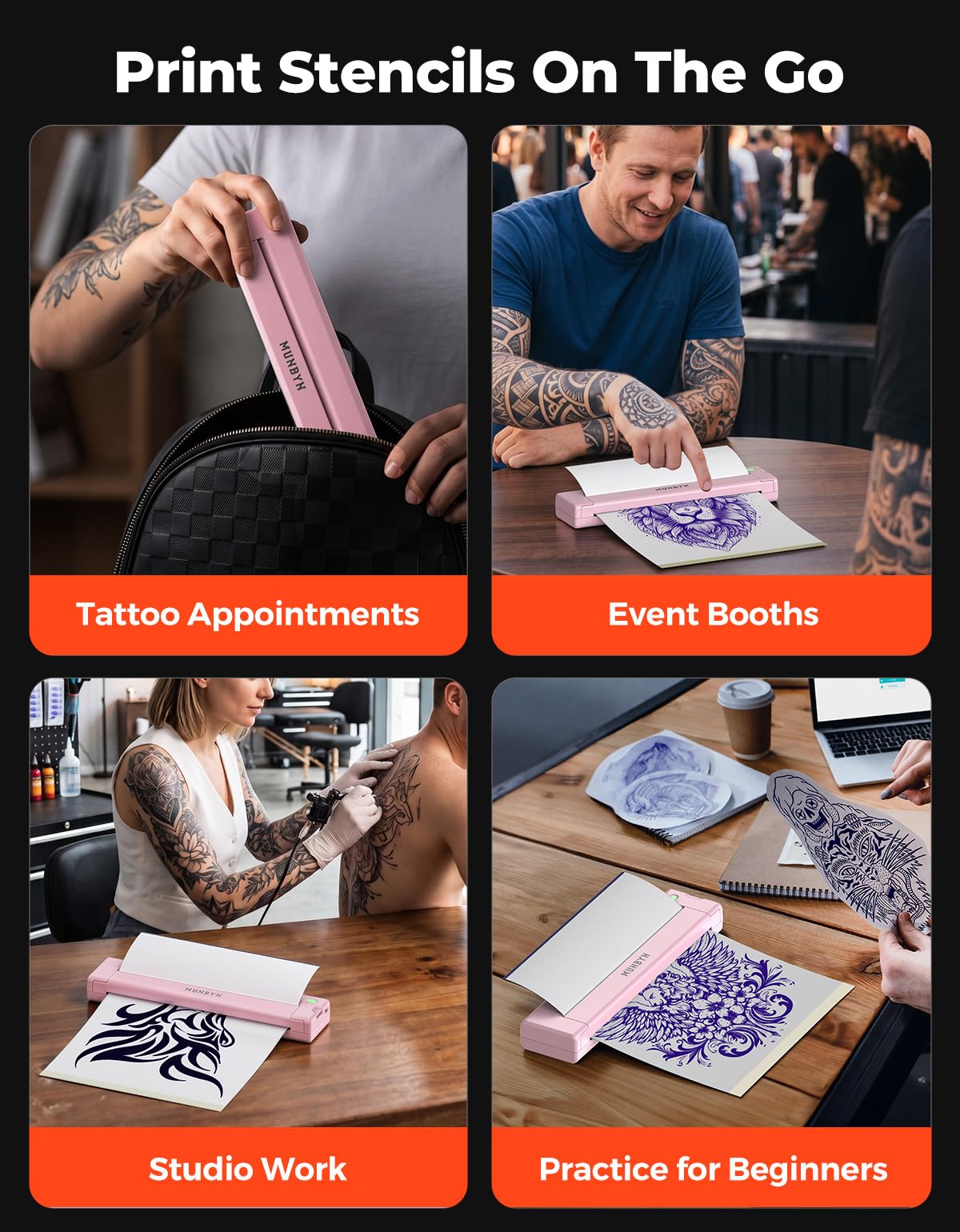 MUNBYN Termocopiadora Tattoo Bluetooth, Impresora Termica Tatuajes para DIY, Compatible con Smartphone y PC, Incluye 10 Hojas de Papel de Transferencia, ITP05S Rosa