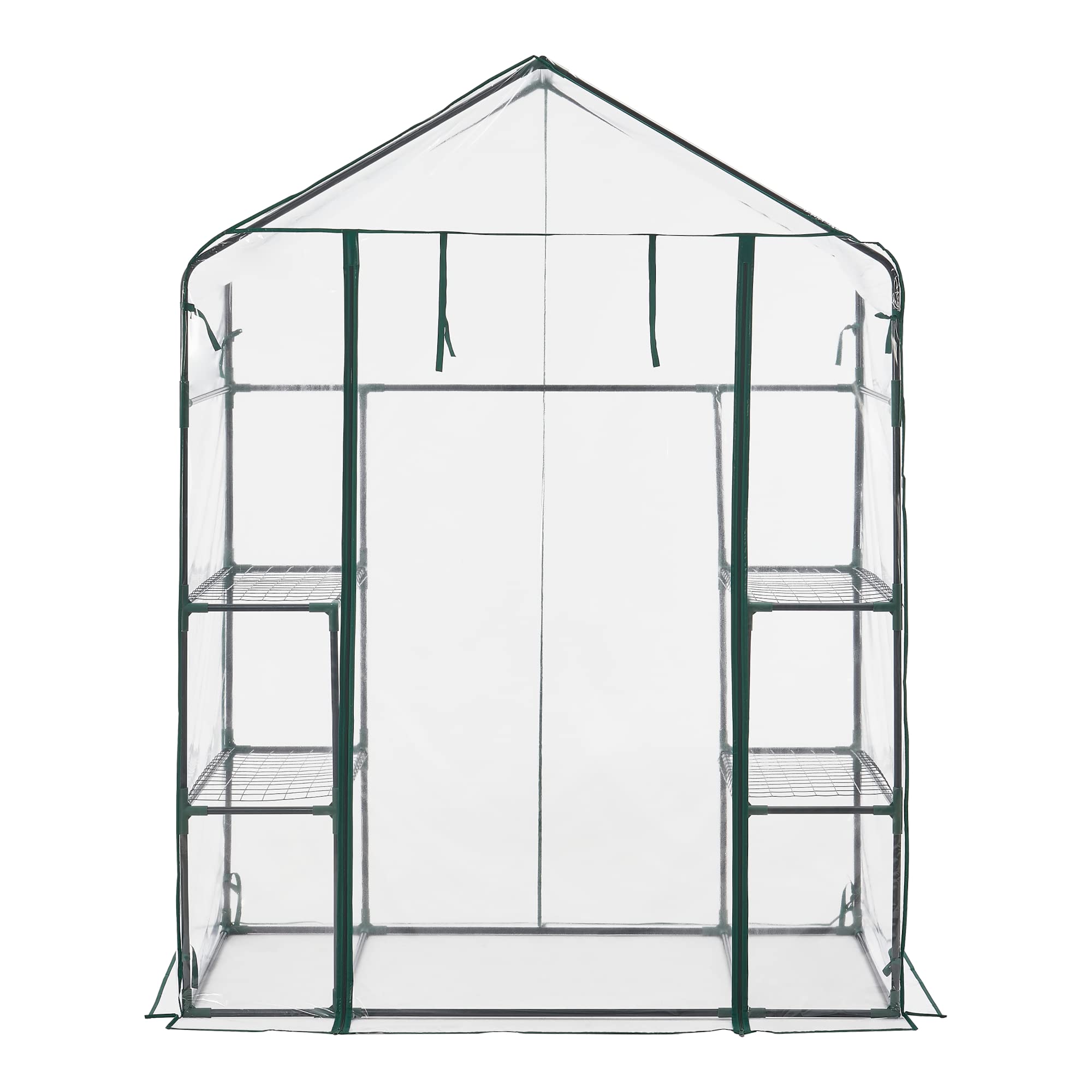 [en.casa] Serra da Giardino con Scaffali a 4 Ripiani Struttura in Acciaio Copertura in PVC Trasparente Porta con Chiusura a Zip Serra a Casetta per Piante Orto 195x140x73 cm