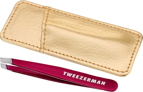 Tweezerman Mini pinzas inclinadas color fucsia celestial con estuche
