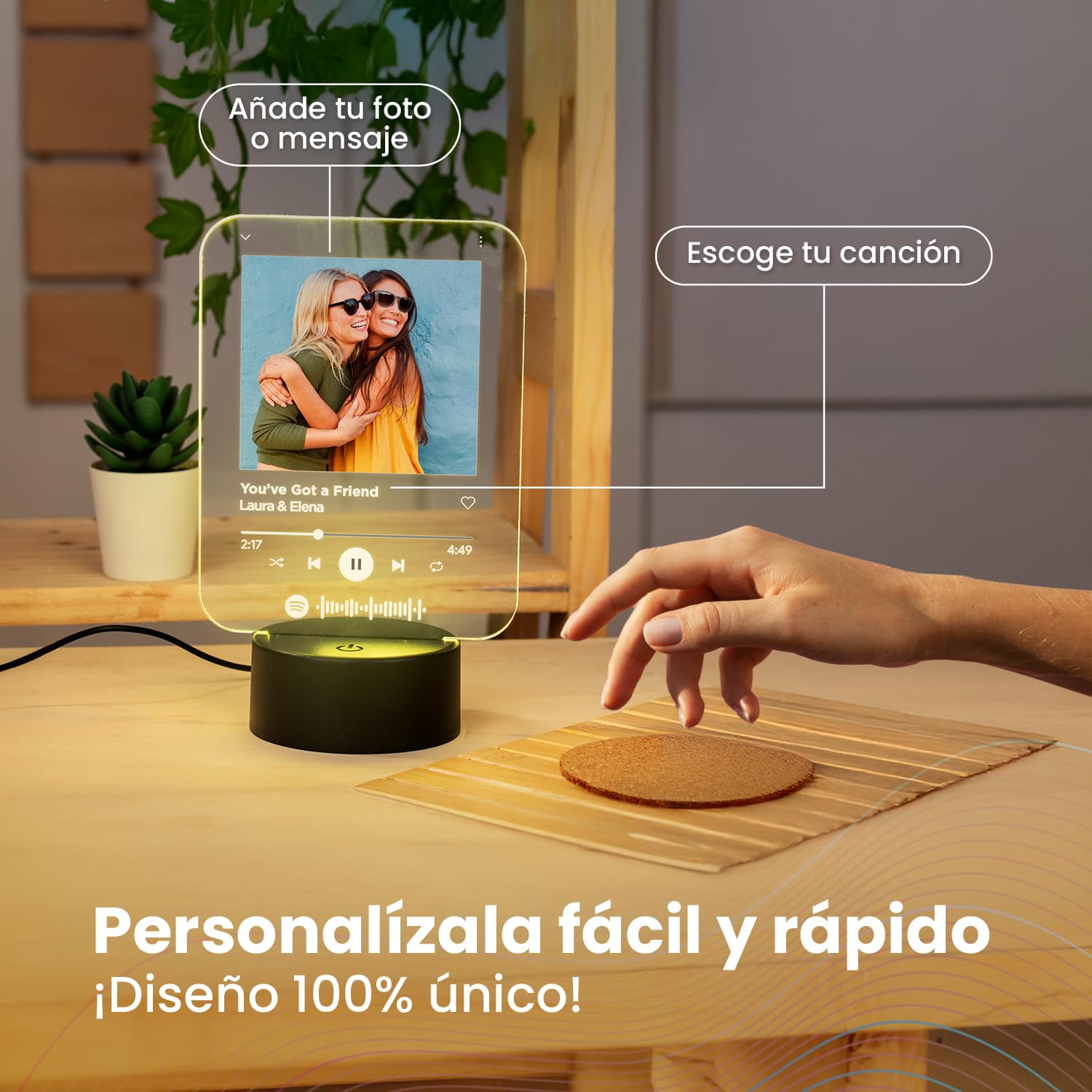 Lámpara Spotify Personalizada con Foto - Con Base o Marco - Diseño con Código Escaneable de Canción - Regalo Original para Parejas o Amigos