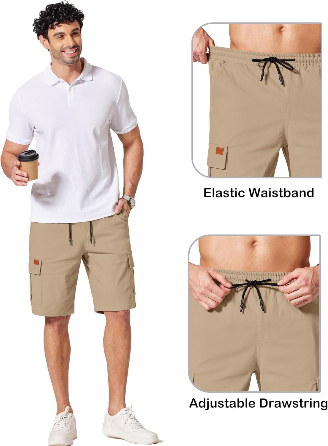 COOFANDY Men's Casual Cargo Shorts 10" Drawstring Elastic Waist Shorts Summer Cotton Chino Work Shorts with 6 Pockets - Image 4