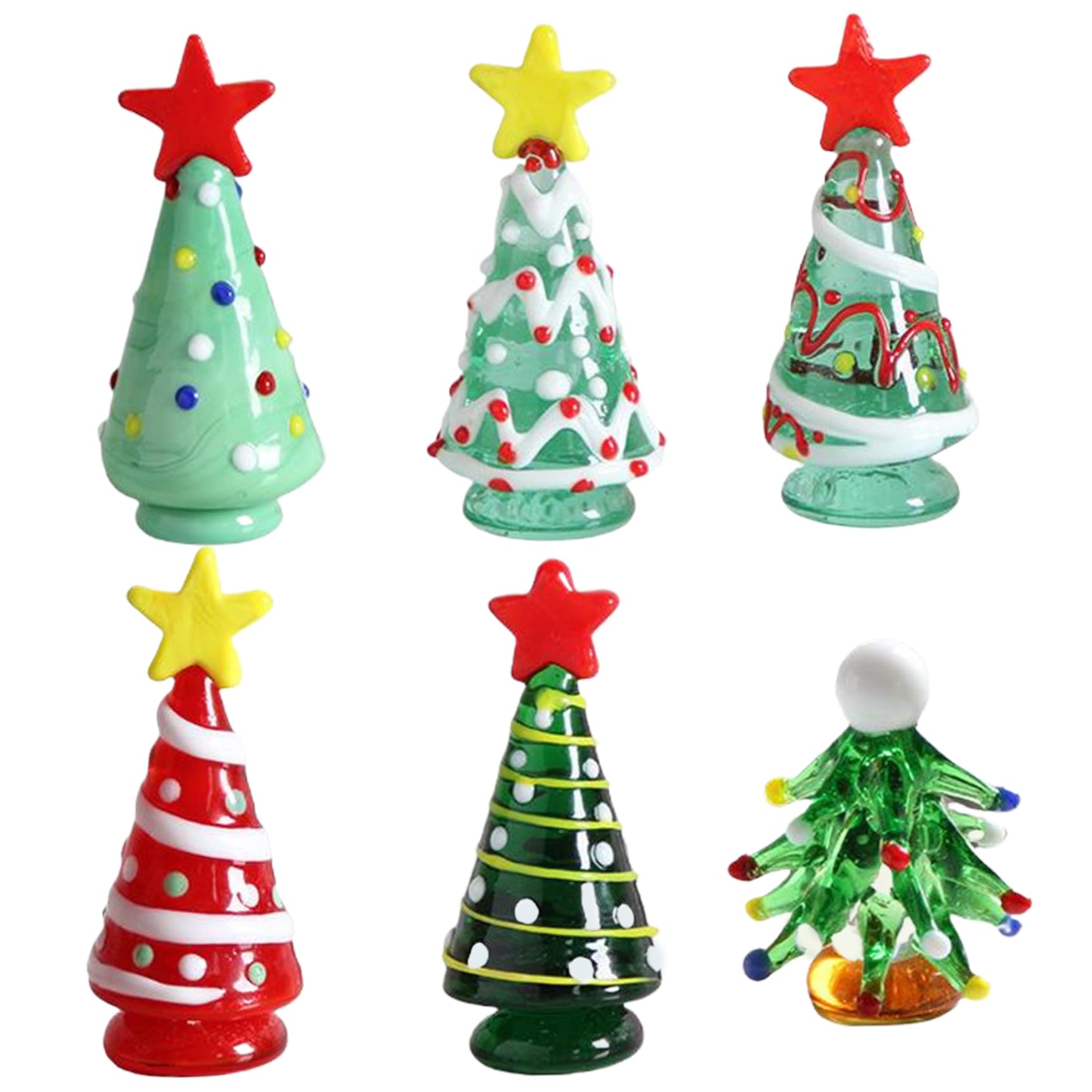 Arbre de Noël en verre de table : coffret de 6 mini sapins artisanaux