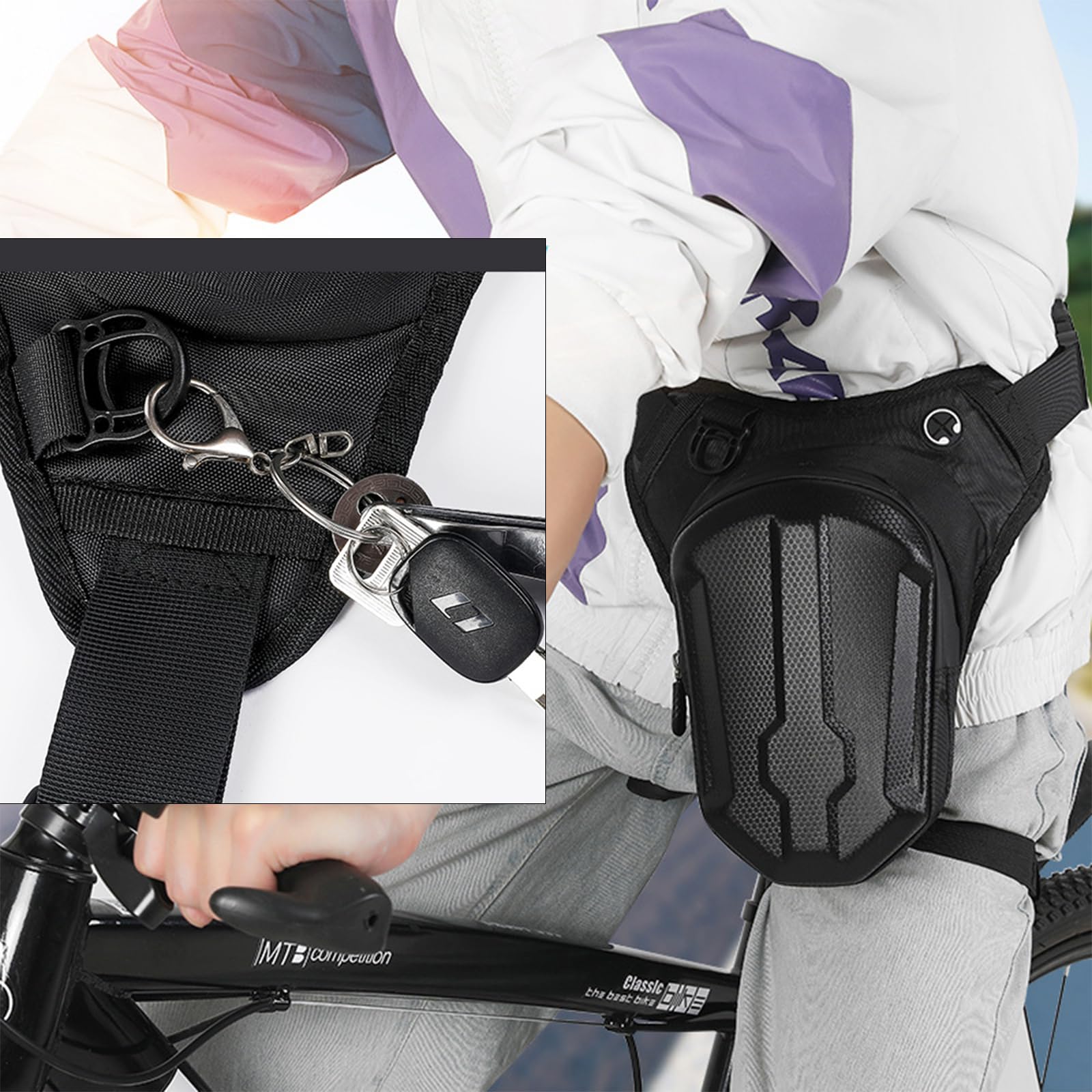 Sac de jambe pour homme et femme – Sac banane d'extérieur avec ceinture réglable – Sac tactique de hanche avec rangement imperméable pour la randonnée, le cyclisme, les voyages, la pêche (noir