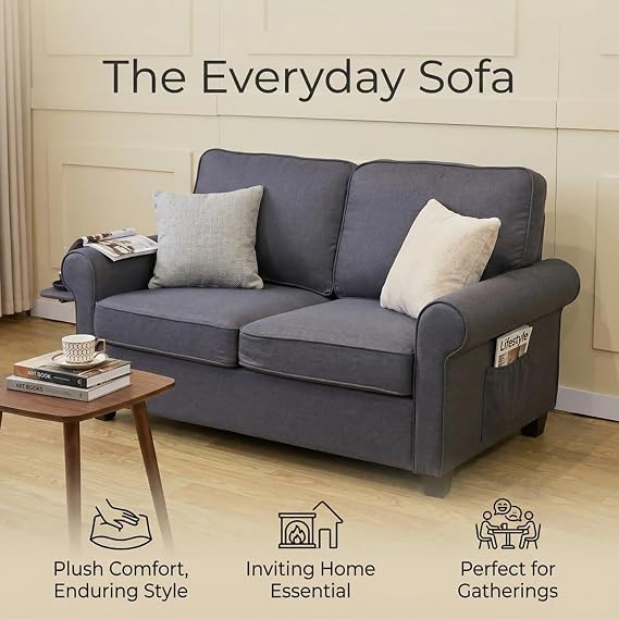Pull Out Sofa Bed, Two Seat Loveseat Sleeper Sofa Bed, 2-in-1 Convertible Sleeper Couch with Memory Foam Mattress and Bed Frame, for Living Room, Office, Apartment (Grey)