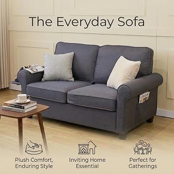 Pull Out Sofa Bed, Two Seat Loveseat Sleeper Sofa Bed, 2-in-1 Convertible Sleeper Couch with Memory Foam Mattress and Bed Frame, for Living Room, Office, Apartment (Grey)