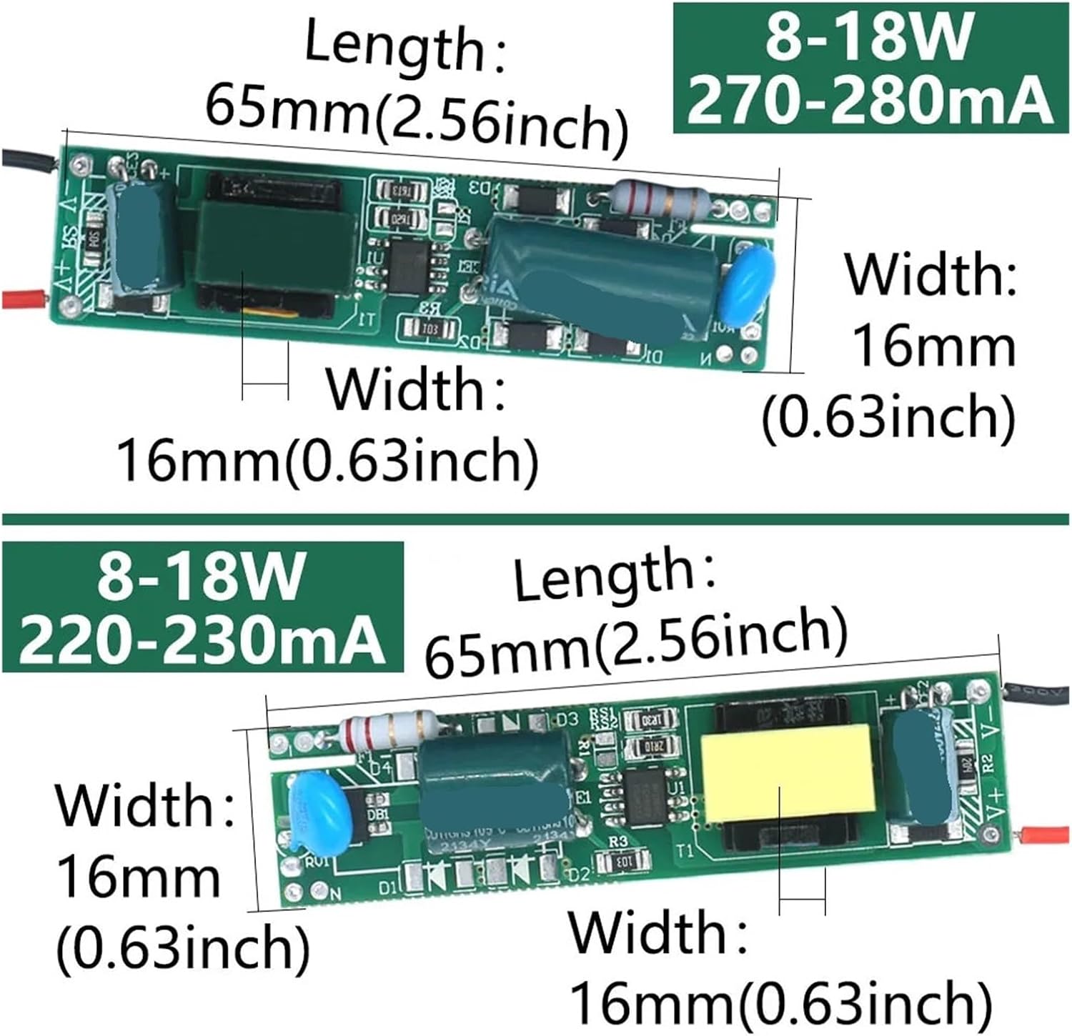 2 LED Drivers 8-18W LED Driver 220-230mA Power Supply Unit 270-280mA Lighting Transformer Input AC100-260V Power Adapter(8-18W 220-230mA 2Pcs)