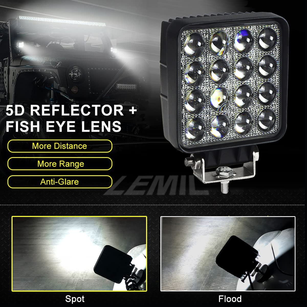Amazon.com: LEMIL 48W 5D LED Work Light Magnetic Light Cigarette Lighter  Plug Spot Light Driving Fog Light 12V Work Light Emergency Light for Car  Boat Bar SUV ATV Offroad Truck 4x4 Pickup
