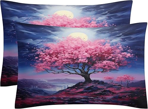 Miniatura 3 de OmErsa Juego de funda de edredón de microfibra cepillada ultrasuave y sin planchado, diseño de árbol de cerezo, tamaño matrimonial, juego de ropa de