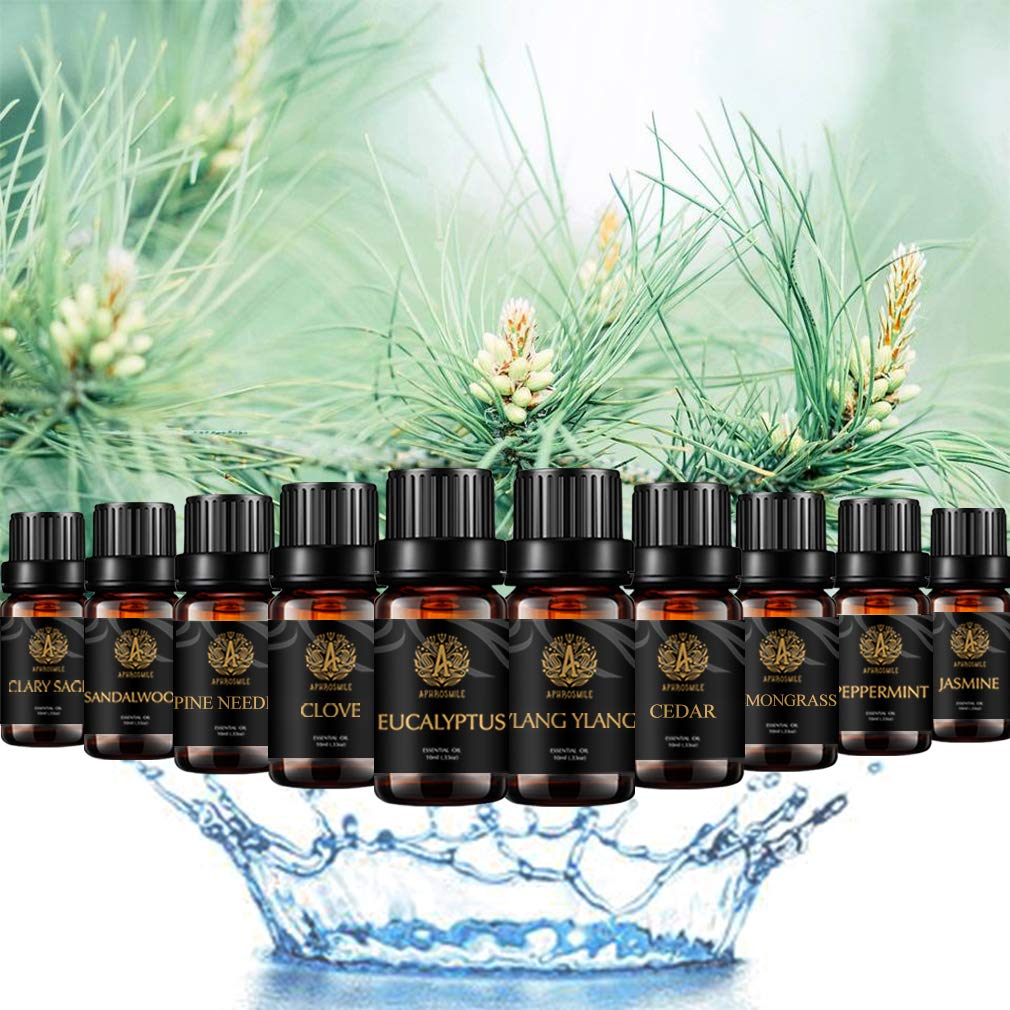 Aromatherapie Kiefer Nadeln ätherische Öle für Diffusor- Jasmin, Clary Salbei, Ylang Ylang Öle..., 10X10ml Sandelholz ätherisches Öl Set, 100% reine Zeder Öle set für Hause