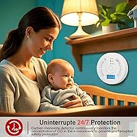 Vista 4 de Detector digital de monóxido de carbono con pantalla LCD y advertencia de sonido, indicadores de falla/alarma/funcionamiento, funciona con pilas AA